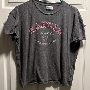 KanCan Charcoal Tee with Pink Graphic